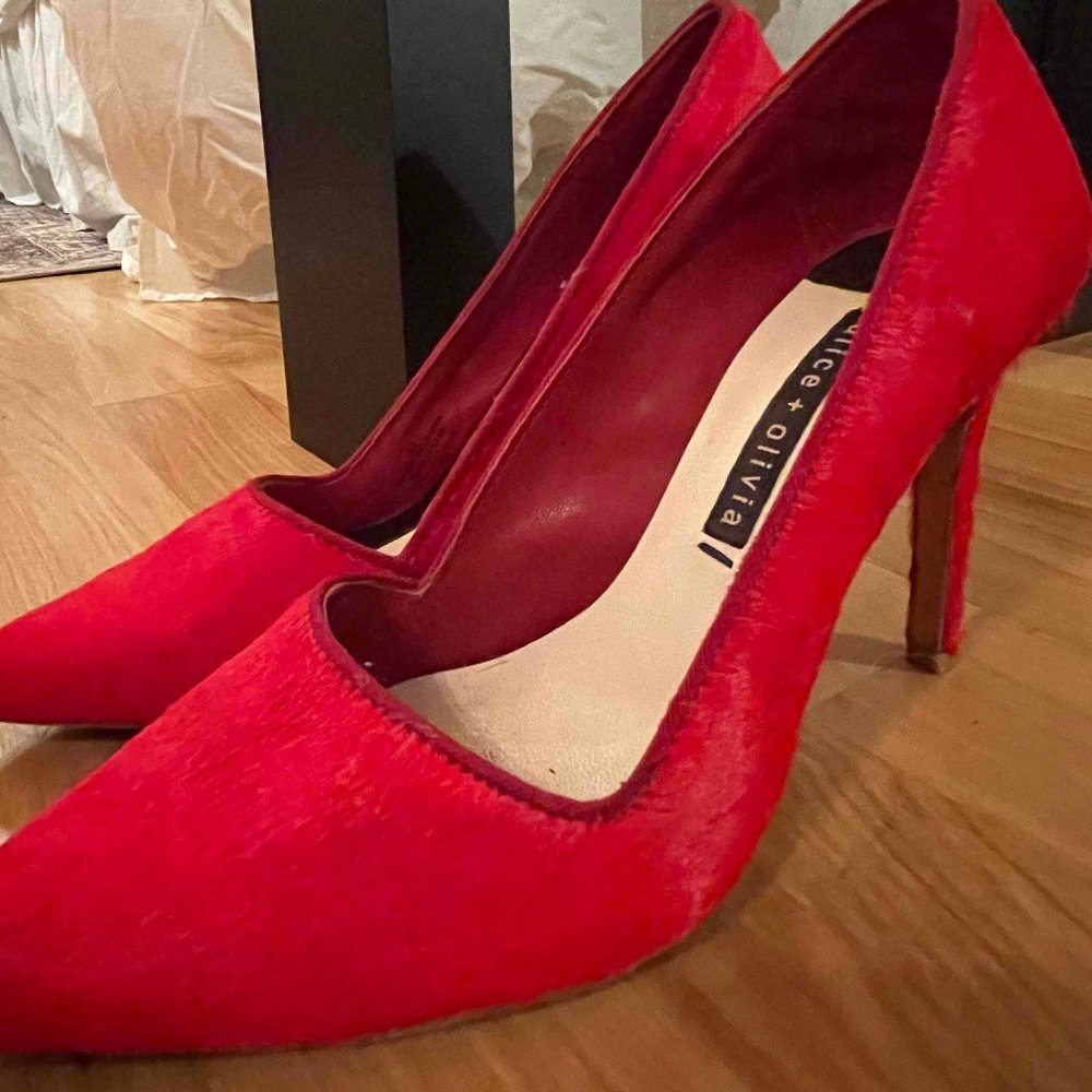 Alice and Olivia Red Ponyhair Pointy Toe Stiletto Heels size 38